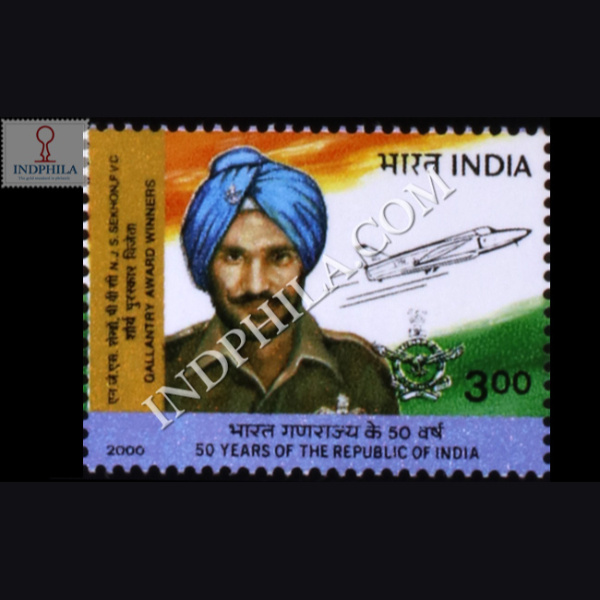 50 YEARS OF THE REPUBLIC OF INDIA GALLANTRY AWARD WINNERS NJS SEKHON PVC COMMEMORATIVE STAMP