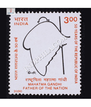 MAHATMA GANDHI FATHER OF THE NATION 50 YEARS OF THE REPUBLIC OF INDIA COMMEMORATIVE STAMP