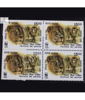 ASIATIC LION PANTHERA LEO PERSICA S4 BLOCK OF 4 INDIA COMMEMORATIVE STAMP