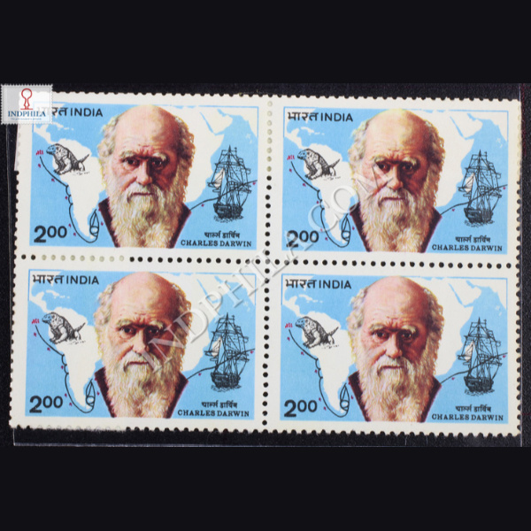 CHARLES DARWIN BLOCK OF 4 INDIA COMMEMORATIVE STAMP