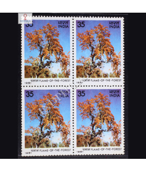 FLOWERING TREES FLAME OF THE FOREST BLOCK OF 4 INDIA COMMEMORATIVE STAMP