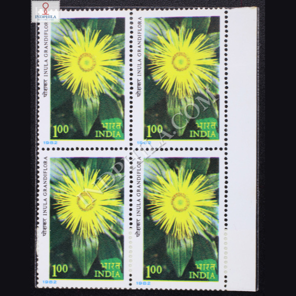 HIMALAYAN FLOWERS INULA GRANDIFLORA BLOCK OF 4 INDIA COMMEMORATIVE STAMP