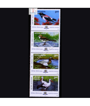 INDIA 2000 MIGRATORY BIRDS S3 MNH SETENANT VERTICAL STRIP