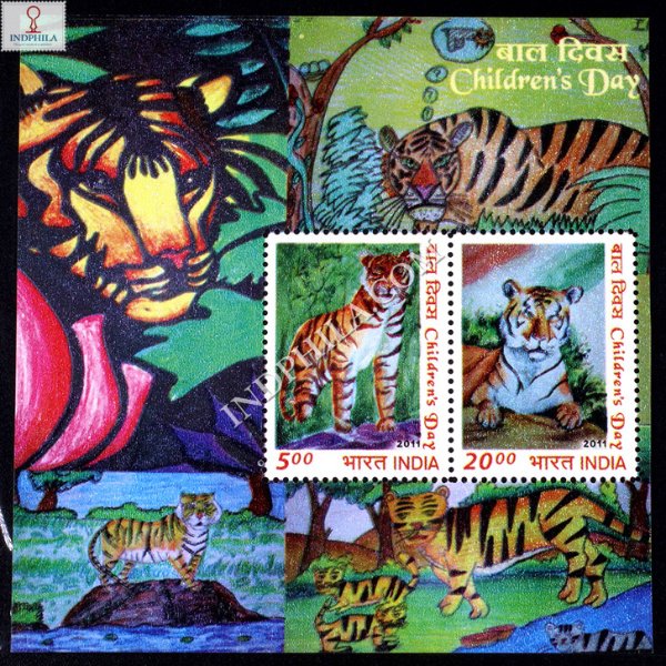 INDIA 2011 CHILDRENS DAY 2011 THEME ON SAVE TIGER MNH MINIATURE SHEET