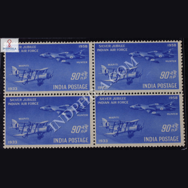 INDIAN AIR FORCE SILVER JUBILEE S2 BLOCK OF 4 INDIA COMMEMORATIVE STAMP