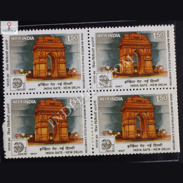 INDIA_89 WORLD PHILATELIC EXHIBITION INDIA GATE NEW DELHI BLOCK OF 4 INDIA COMMEMORATIVE STAMP