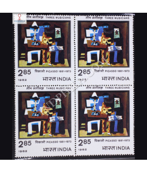 PICASSO 1881 1973 THREE MUSICIANS BLOCK OF 4 INDIA COMMEMORATIVE STAMP