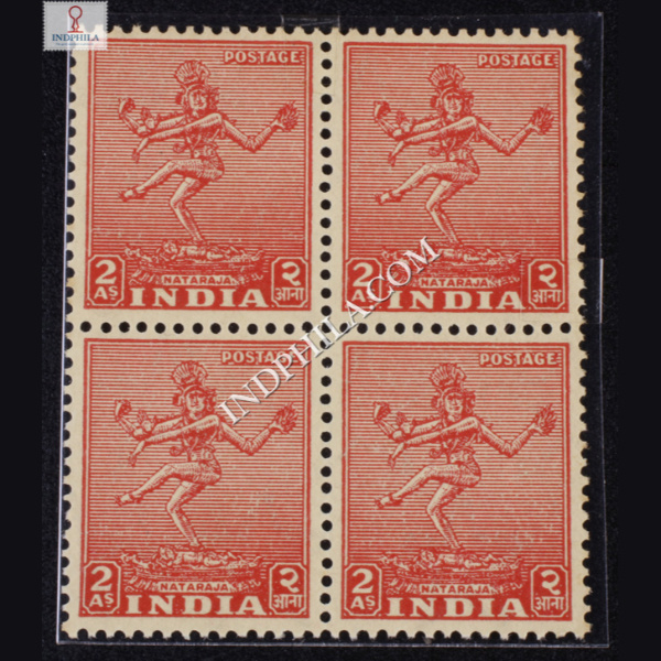 INDIA 1951 NATARAJA THIRUVELANGADU CARAMINE MNH BLOCK OF 4 DEFINITIVE STAMP