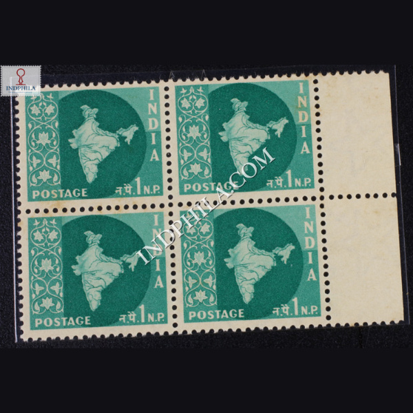 INDIA 1957 MAP OF INDIA BLUE GREEN MNH BLOCK OF 4 DEFINITIVE STAMP