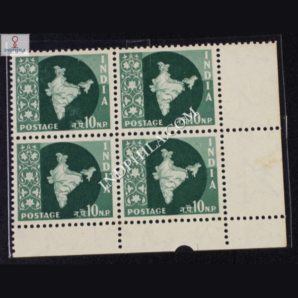 INDIA 1957 MAP OF INDIA DEEP DULL GREEN MNH BLOCK OF 4 DEFINITIVE STAMP