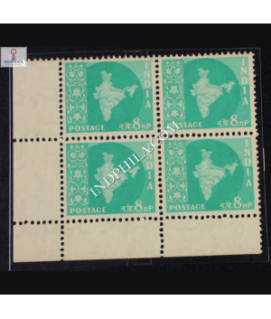 INDIA 1958 MAP OF INDIA LIGHT BLUE GREEN ASHOKAN WATERMARK MNH BLOCK OF 4 DEFINITIVE STAMP