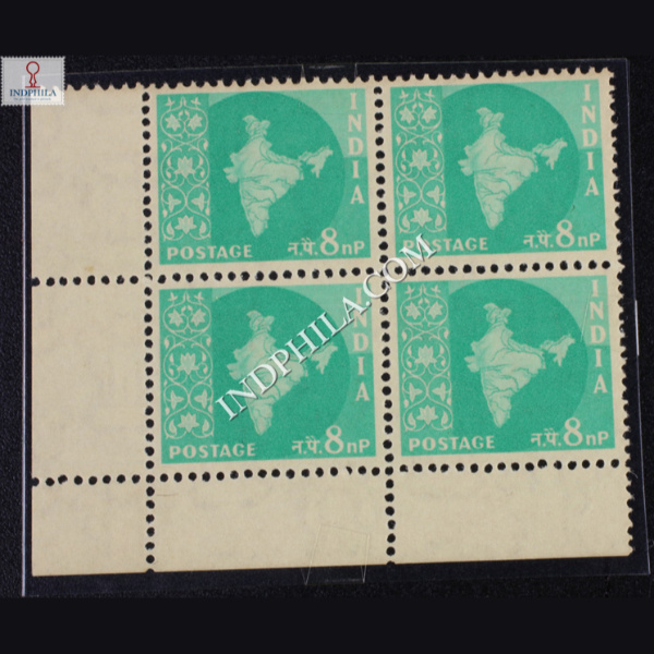 INDIA 1958 MAP OF INDIA LIGHT BLUE GREEN ASHOKAN WATERMARK MNH BLOCK OF 4 DEFINITIVE STAMP