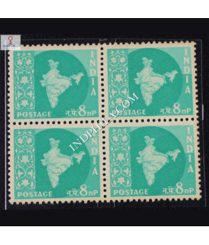 INDIA 1958 MAP OF INDIA LIGHT BLUE GREEN MNH BLOCK OF 4 DEFINITIVE STAMP