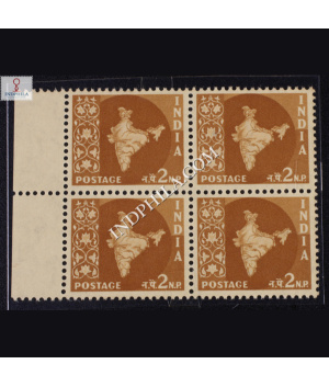 INDIA 1958 MAP OF INDIA LIGHT BROWN MNH BLOCK OF 4 DEFINITIVE STAMP