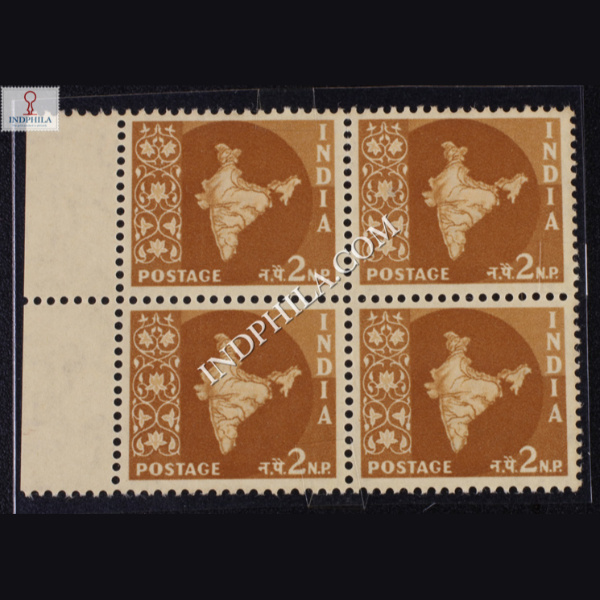 INDIA 1958 MAP OF INDIA LIGHT BROWN MNH BLOCK OF 4 DEFINITIVE STAMP