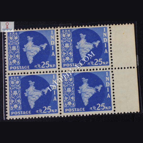 INDIA 1958 MAP OF INDIA ULTRAMARINE MNH BLOCK OF 4 DEFINITIVE STAMP