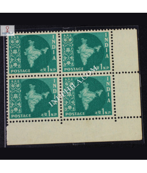 INDIA 1960 MAP OF INDIA BLUE GREEN MNH BLOCK OF 4 DEFINITIVE STAMP