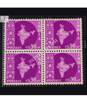 INDIA 1960 MAP OF INDIA BRIGHT PURPLE MNH BLOCK OF 4 DEFINITIVE STAMP