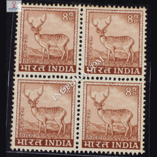 INDIA 1967 CHITAL RED BROWN MNH BLOCK OF 4 DEFINITIVE STAMP