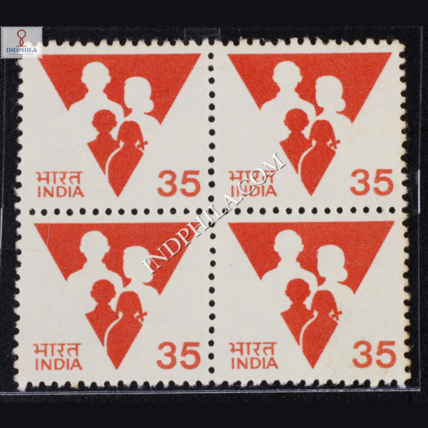 INDIA 1987 FAMILY PLANNING VERMILION MNH BLOCK OF 4 DEFINITIVE STAMP