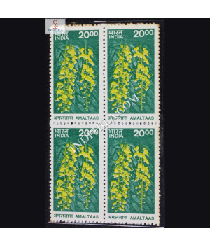 INDIA 2000 AMALTAAS GREENISH YELLOW AND DEEP TURQUOISE GREEN MNH BLOCK OF 4 DEFINITIVE STAMP
