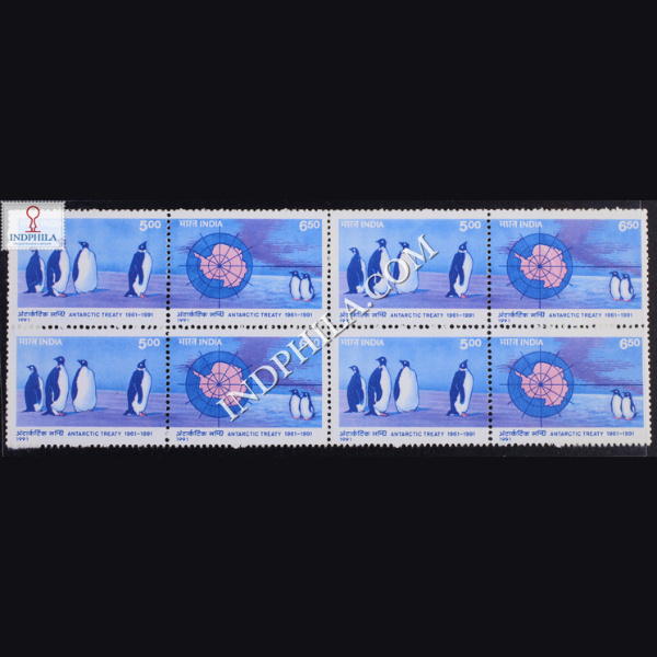 INDIA 1991 ANTARCTIC TREATY MNH SETENANT BLOCK OF 4 STAMP