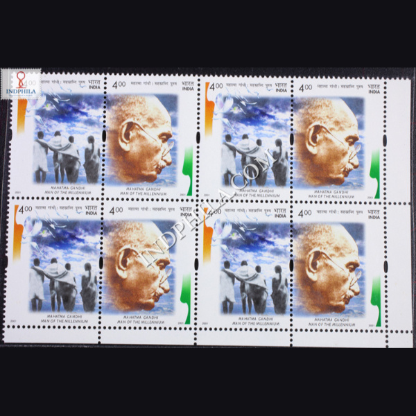 INDIA 2001 MAHATMA GANDHI MNH SETENANT BLOCK OF 4 STAMP