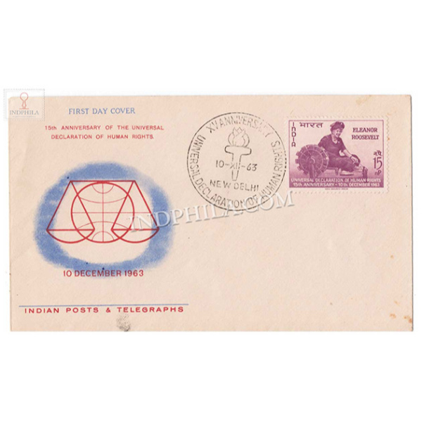 India 1963 15th Anniversary Of Declaration Of Human Right Fdc