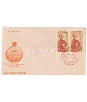 India 1963 Birth Centenary Of Swami Vivekananda Double Stamp Fdc