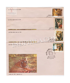 India 1976 Indian Wild Life Single Stamp Set Of 4 Cover Fdc