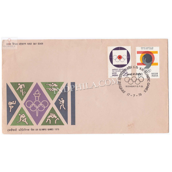 India 1976 Xxi Olympic Games Montreal Double Stamp Fdc