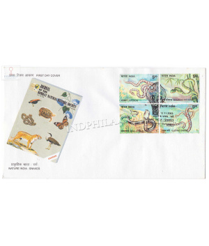 India 2003 Nature India Snakes Python Pit Viper King Cobra Gliding Snake Fdc