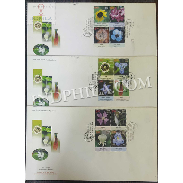 India 2013 Wild Flowers Of India Set Of 3 Cover Fdc