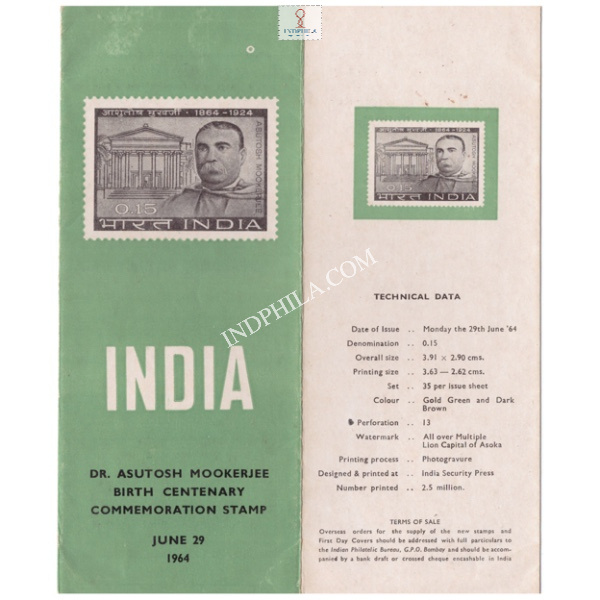 Birth Centenary Of Sir Asutosh Mookerjee Brochure 1964