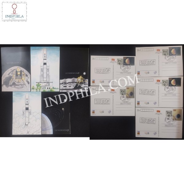 Chandrayaan 3 Set Of 5 Picture Post Cards With Special Cancellation Of Vikram Landing On Moon