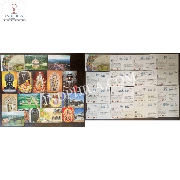 Historical Places Glory Of Jainism Set Of 15 Post Cards With Franking Cancelation
