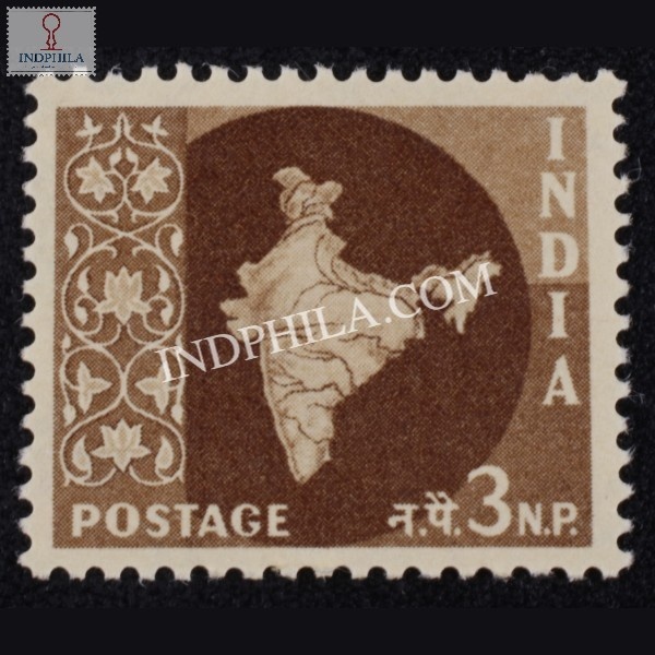 India 1957 Map Of India 3 Mnh Definitive Stamp