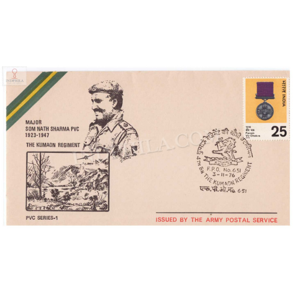 India 1976 Major Som Nath Sharma Pvc 4th Bn The Kumaon Regiment Army Postal Cover