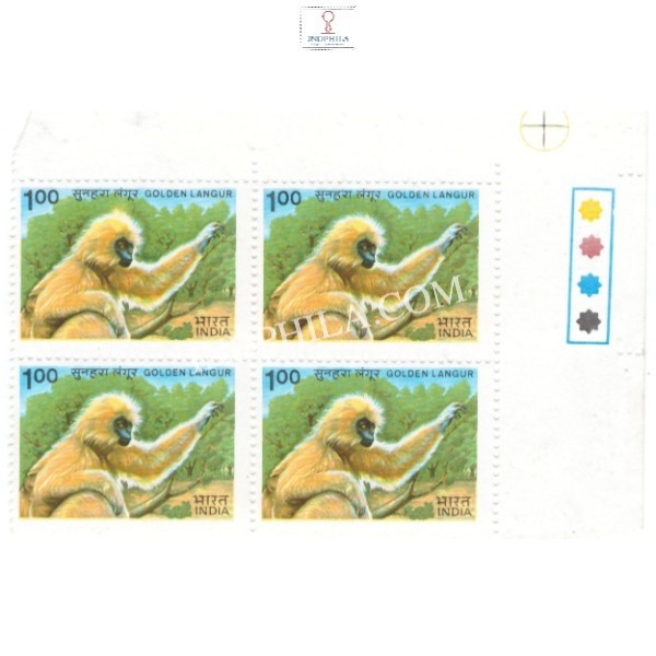India 1983 Indian Wild Life Golden Langur Mnh Block Of 4 Traffic Light Stamp