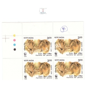 India 1999 Asiatic Lion Panthera Leo Persica Lionesses Mnh Block Of 4 Traffic Light Stamp
