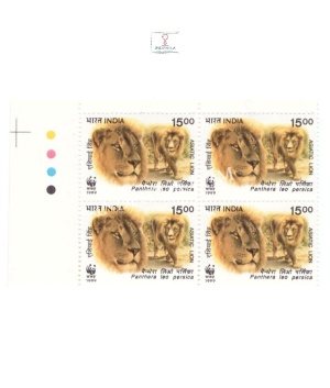 India 1999 Asiatic Lion Panthera Leo Persica Two Lions Mnh Block Of 4 Traffic Light Stamp