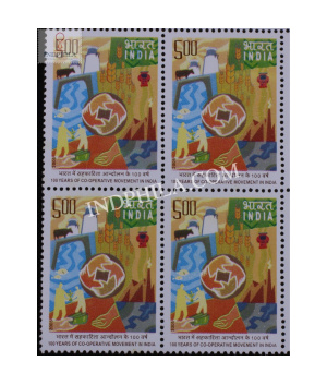 India 2005 100 Years Of Co Operative Movement Inindia Mnh Block Of 4 Stamp
