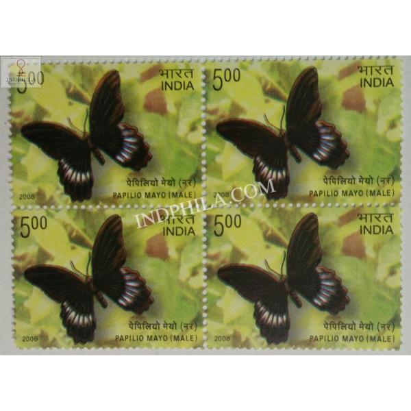 India 2008 Endemic Butter Flies Of Andaman And Nicobar Islands Papilio Mayo Male Mnh Block Of 4 Stamp
