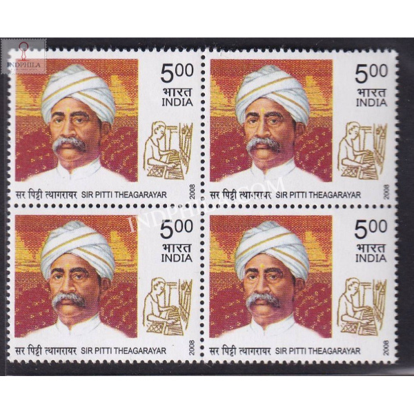 India 2008 Sir Pitti Theagarayar Mnh Block Of 4 Stamp