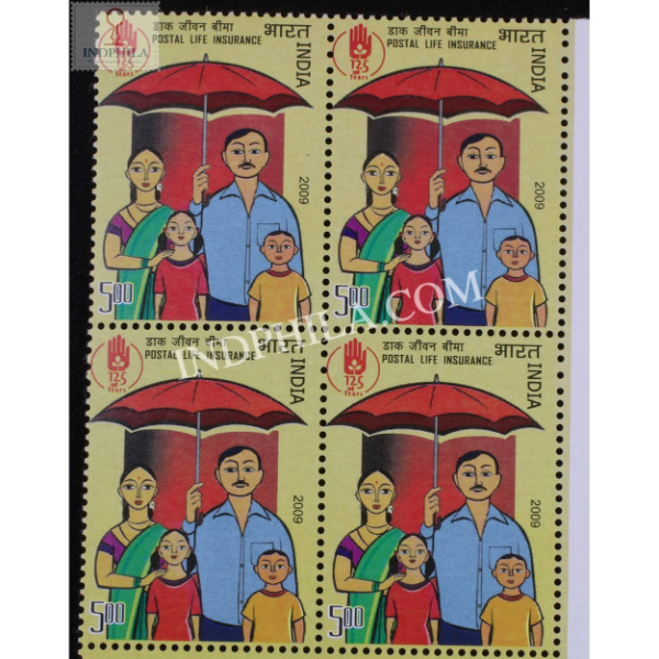 India 2009 Postal Life Insurance Mnh Block Of 4 Stamp
