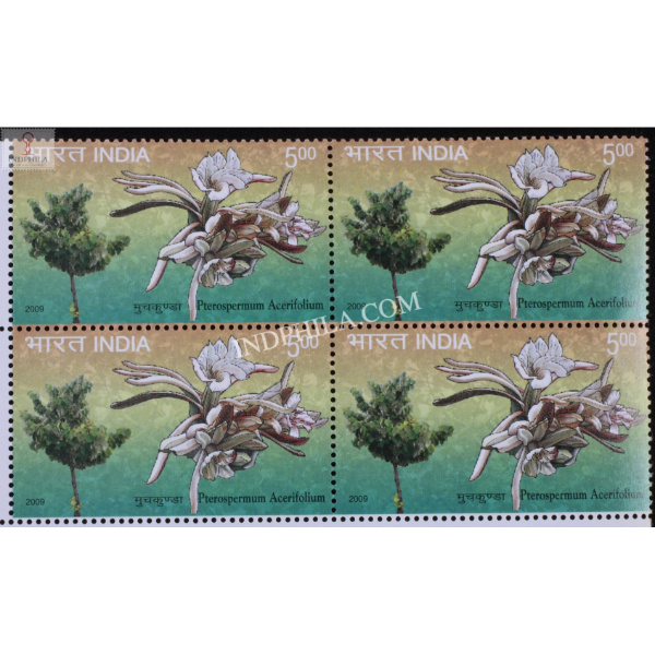 India 2009 Pterospermum Acerifolium Mnh Block Of 4 Stamp