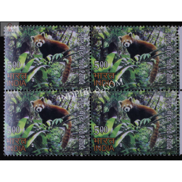 India 2009 Rare Fauna Of The North East Red Panda Mnh Block Of 4 Stamp