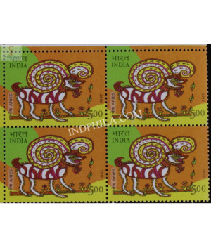 India 2010 Astrologicalsigns Aries Mnh Block Of 4 Stamp