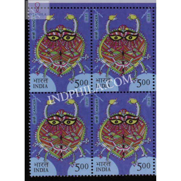 India 2010 Astrologicalsigns Cancer Mnh Block Of 4 Stamp