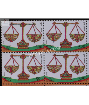 India 2010 Astrologicalsigns Libra Mnh Block Of 4 Stamp